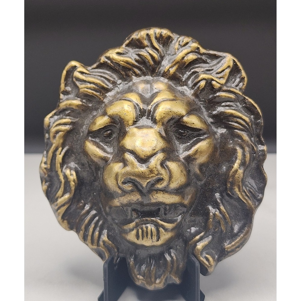 Vintage Lion Head Belt Buckle Gold Tone Black Metallic 3D Sculpted Animal Design